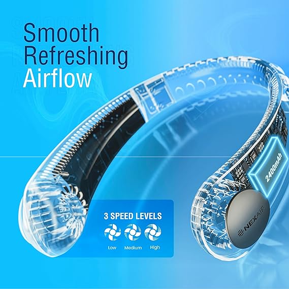Portable Neck Fan -3 Speed Rechargeable Bladeless Neck Cooler