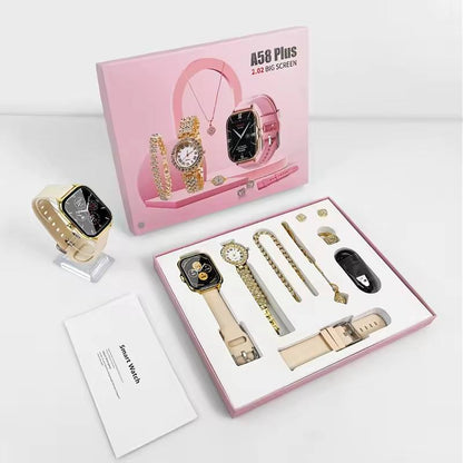 🛍️ A58 Plus Smart Watch & Luxury Jewellery Gift Set.