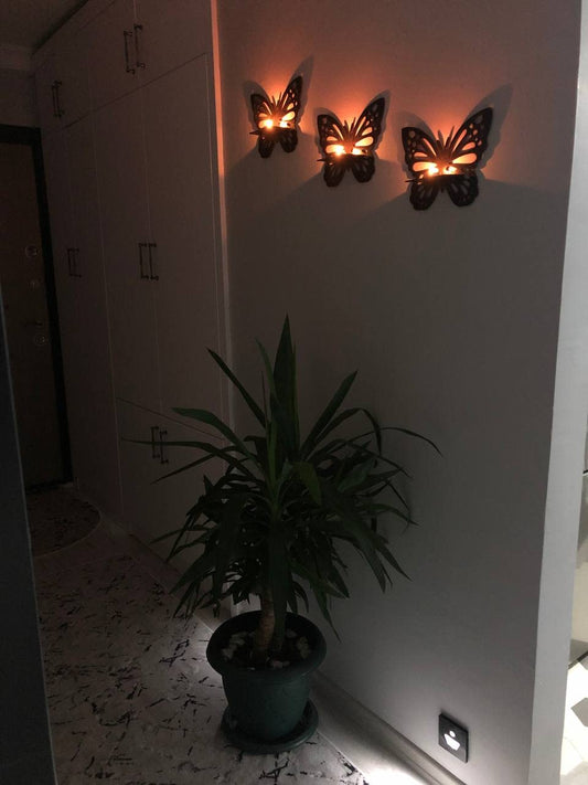 Butterfly Wall Shelf with LED Electronic Candle (Battery Operated) – 3 Pcs Set