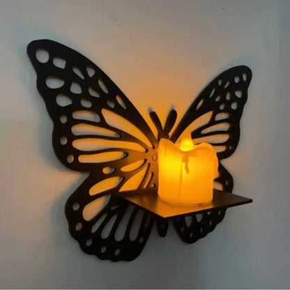 Butterfly Wall Shelf with LED Electronic Candle (Battery Operated) – 3 Pcs Set