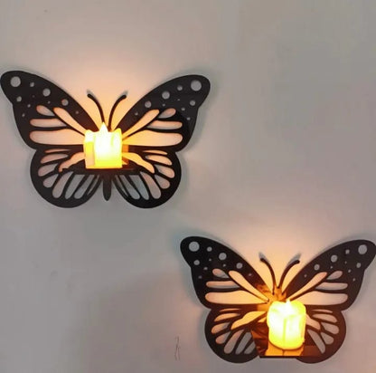 Butterfly Wall Shelf with LED Electronic Candle (Battery Operated) – 3 Pcs Set