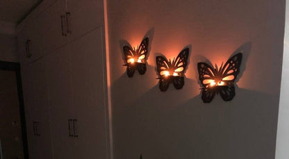 Butterfly Wall Shelf with LED Electronic Candle (Battery Operated) – 3 Pcs Set
