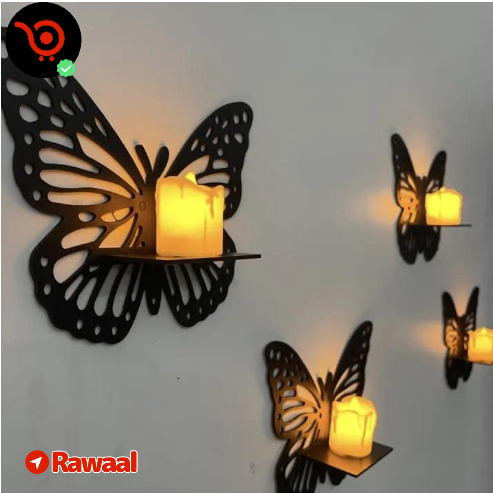 Butterfly Wall Shelf with LED Electronic Candle (Battery Operated) – 3 Pcs Set