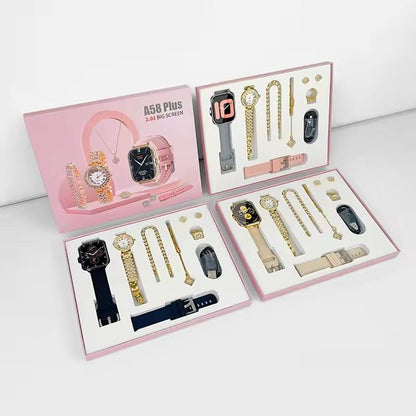 🛍️ A58 Plus Smart Watch & Luxury Jewellery Gift Set.
