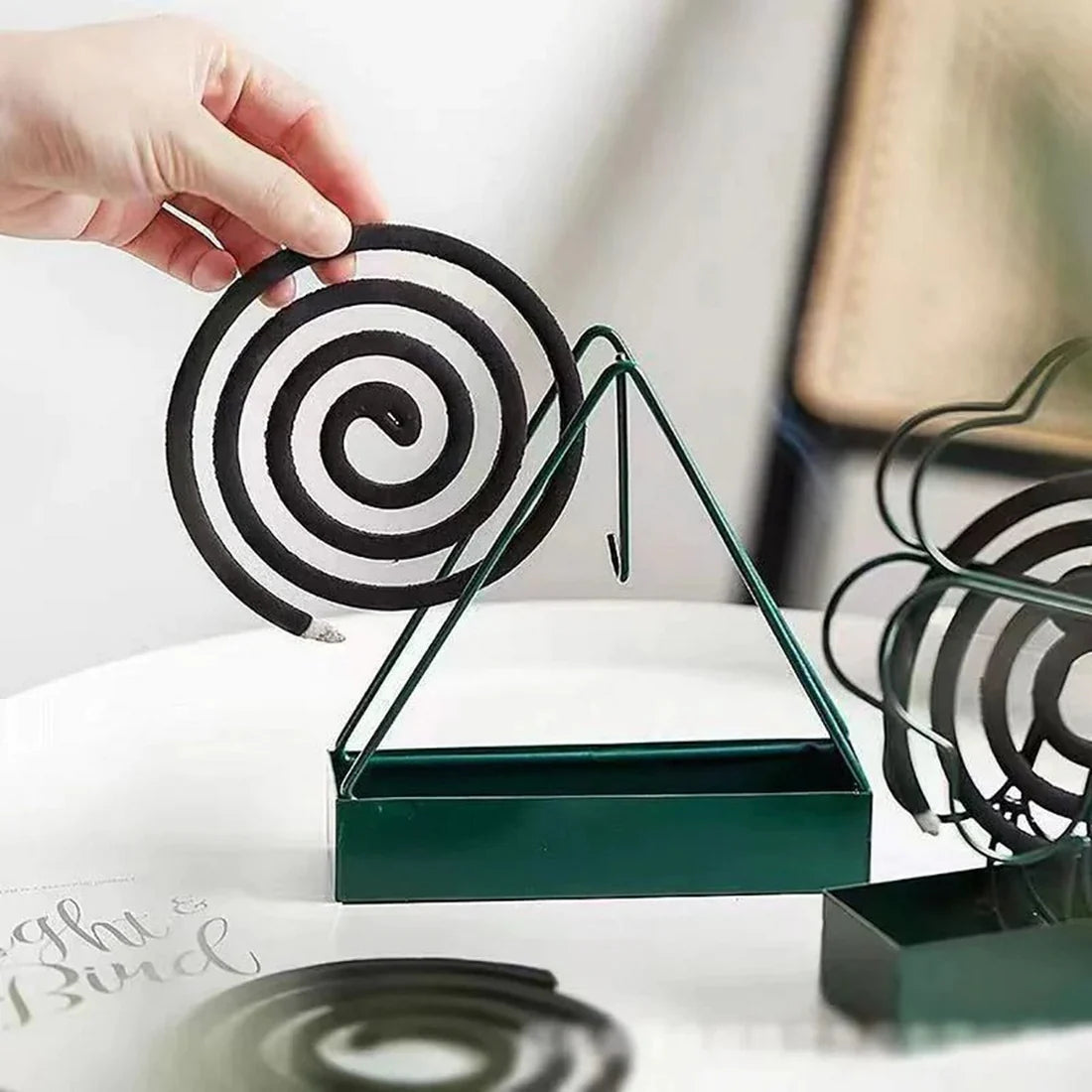 2 pcs Black Coil Holder Stand Creative Mosquito Coil Holder Stand Triangle With Tray.